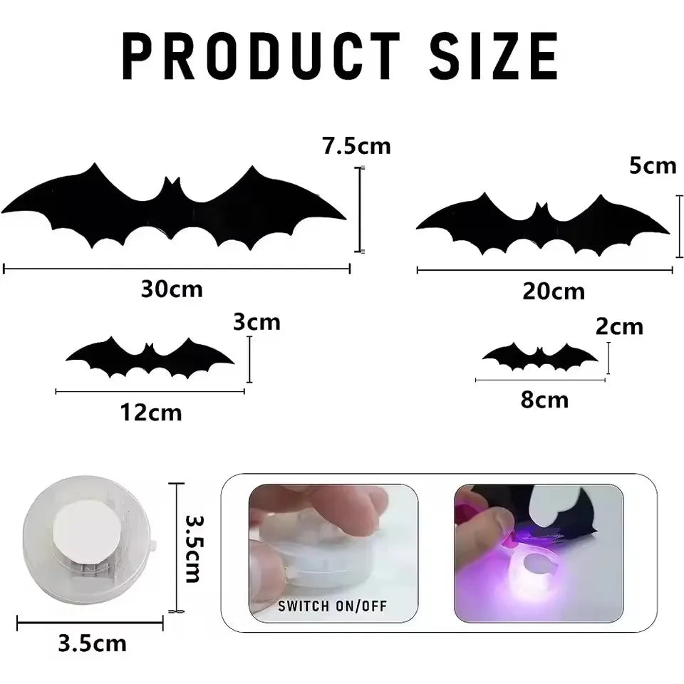 Bat night light size diagram showing switch and round light dimensions