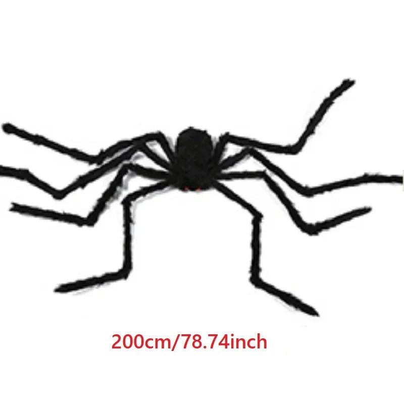 Giant plush black spider Halloween decoration, 200 cm size, red eyes, close-up