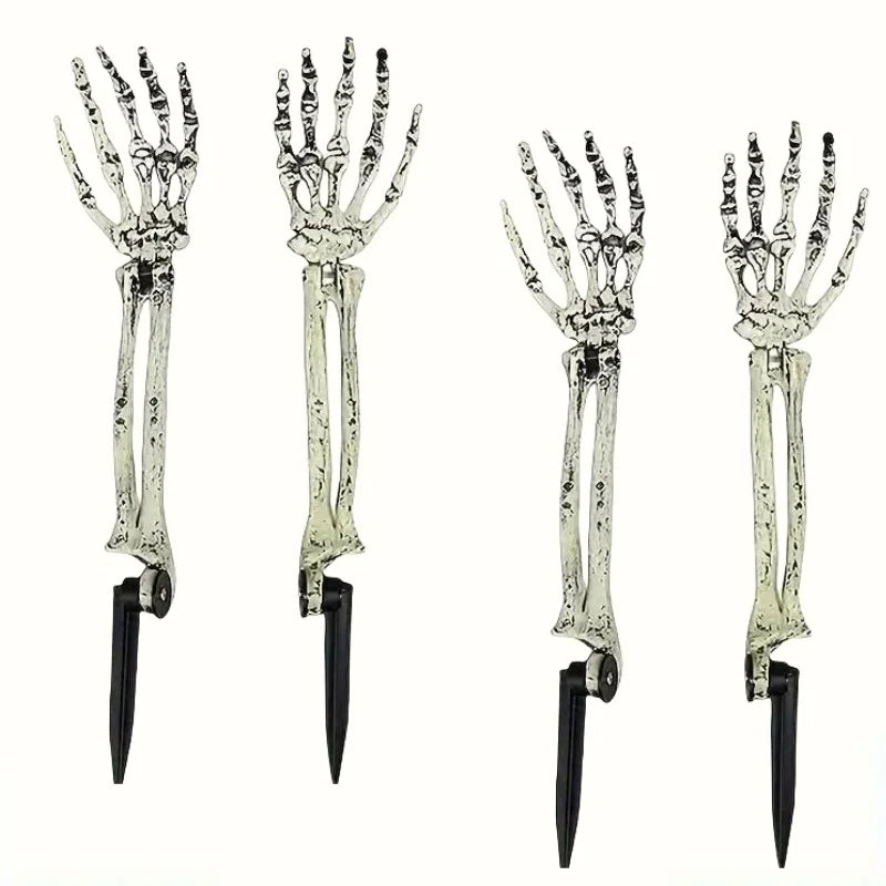 Skeleton hand garden stake set with black pointed metal ground spike tips