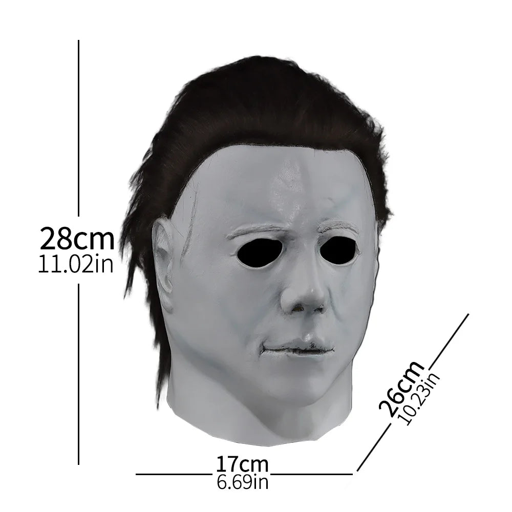 White Michael Myers-style Halloween mask, front view with size markings