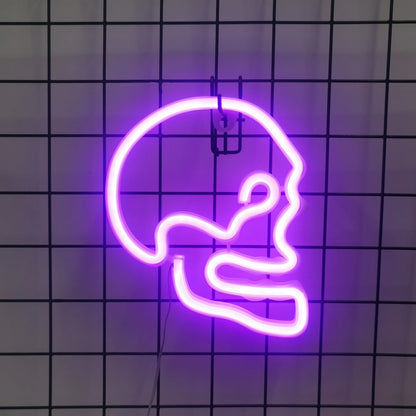 LED neon wall decor with purple outline face