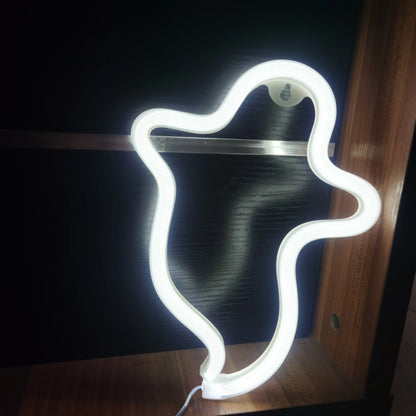 Ghost LED neon wall decor, white outline light