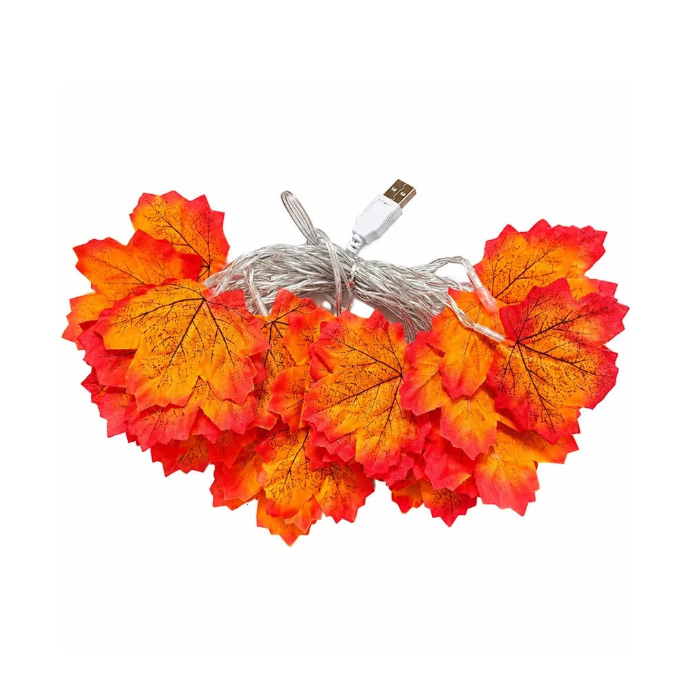 USB LED maple leaf lantern garland string lights with red-orange leaf lanterns