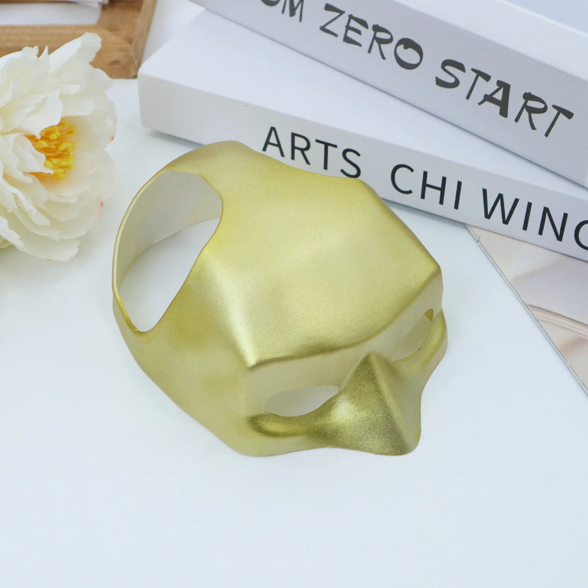 Gold cat bat mask with sculpted ears and eye cutouts
