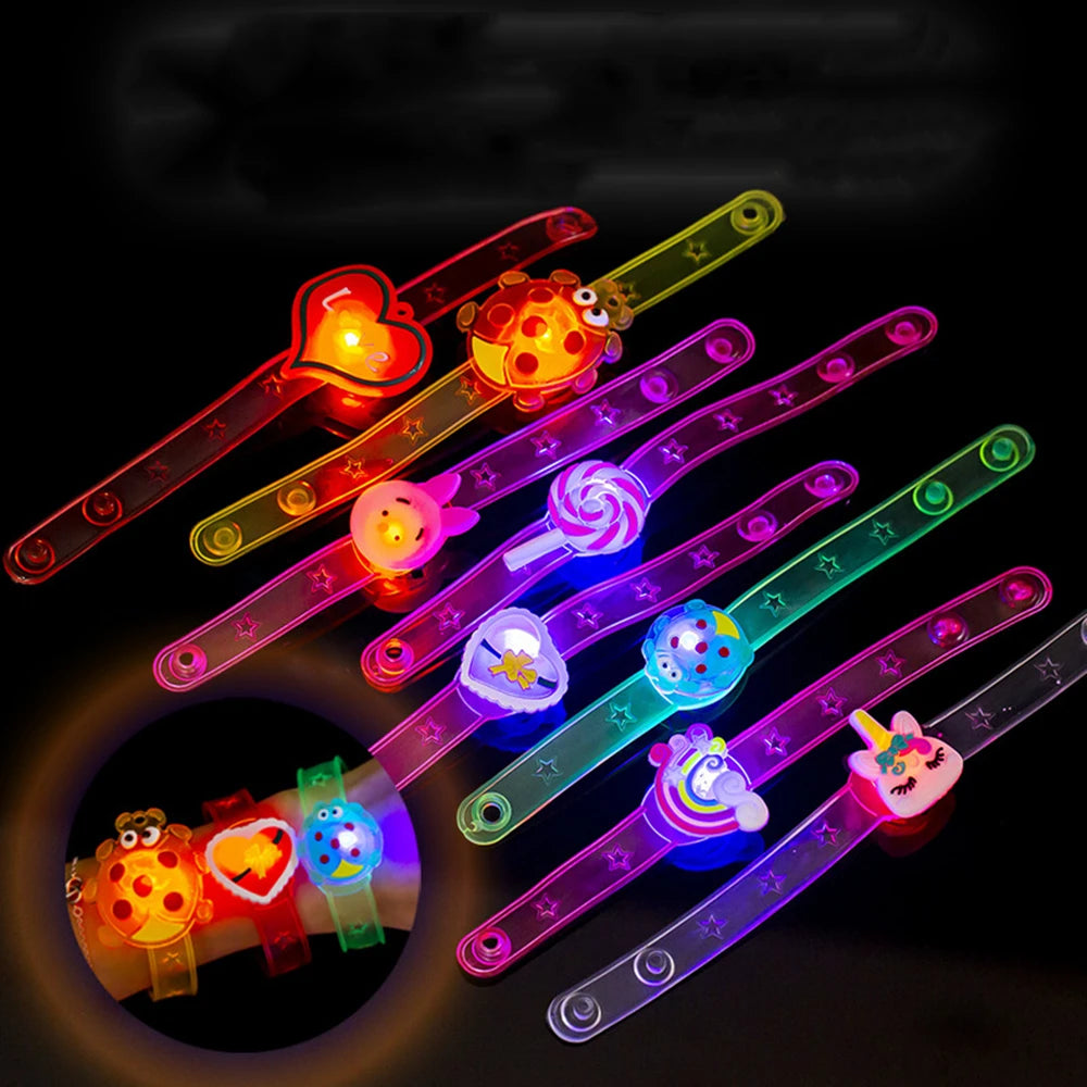 Set of colorful LED glow kids wrist watches with fun animal and star charms.