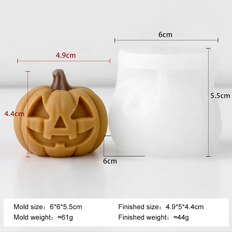 Jack-o’-lantern silicone mold cavity with pumpkin face detail and size markings