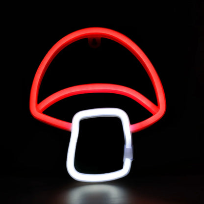 LED neon wall decor with red bat outline and white accent