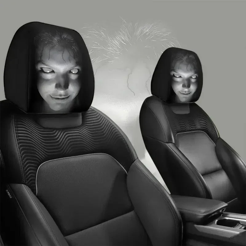 2-pack horror face headrest covers on car seats, hooded black faces