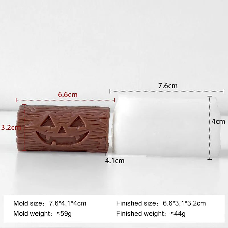 Rectangular Halloween pumpkin silicone mold cavity with jack-o’-lantern face detail