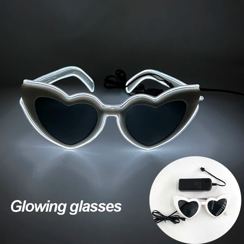 LED neon fan accessory: glowing LED glasses with silver frames and wired control