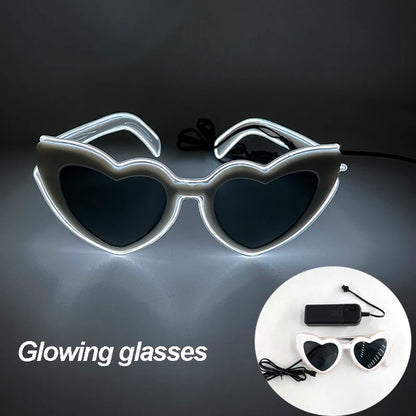 LED neon fan accessory: glowing LED glasses with silver frames and wired control