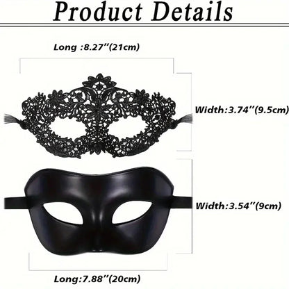 Black lace eye mask and black molded eye mask with ribbon ties, product detail view