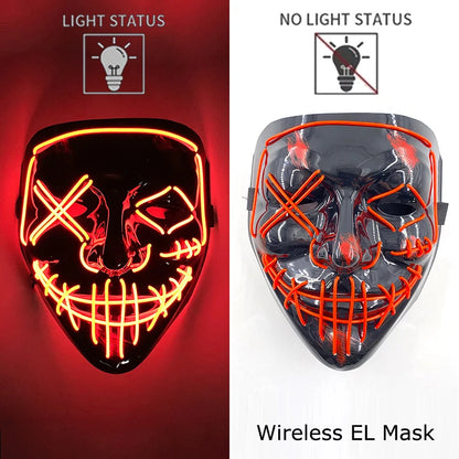 Neon LED purge mask with red and orange glowing grin and stitch lines
