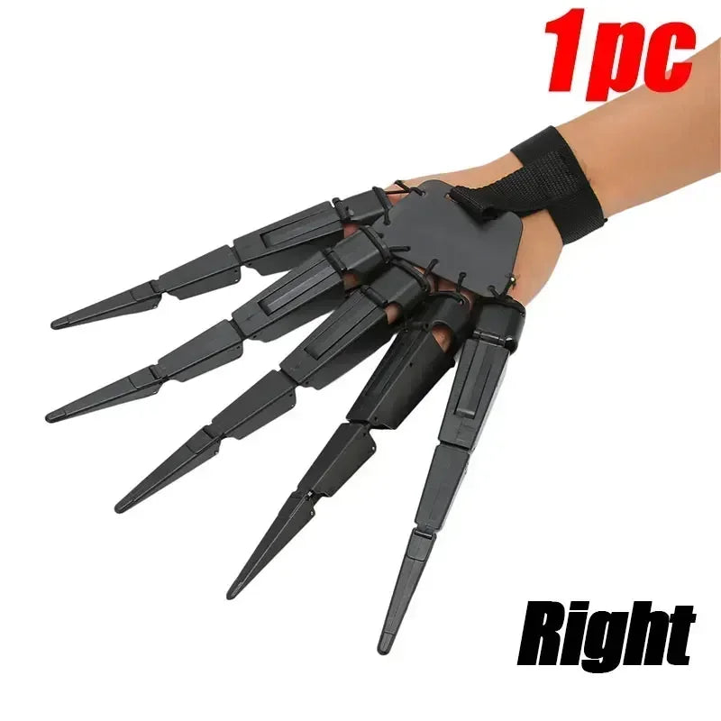 Black right-hand articulated finger claw prop with wrist strap and five pointed claws