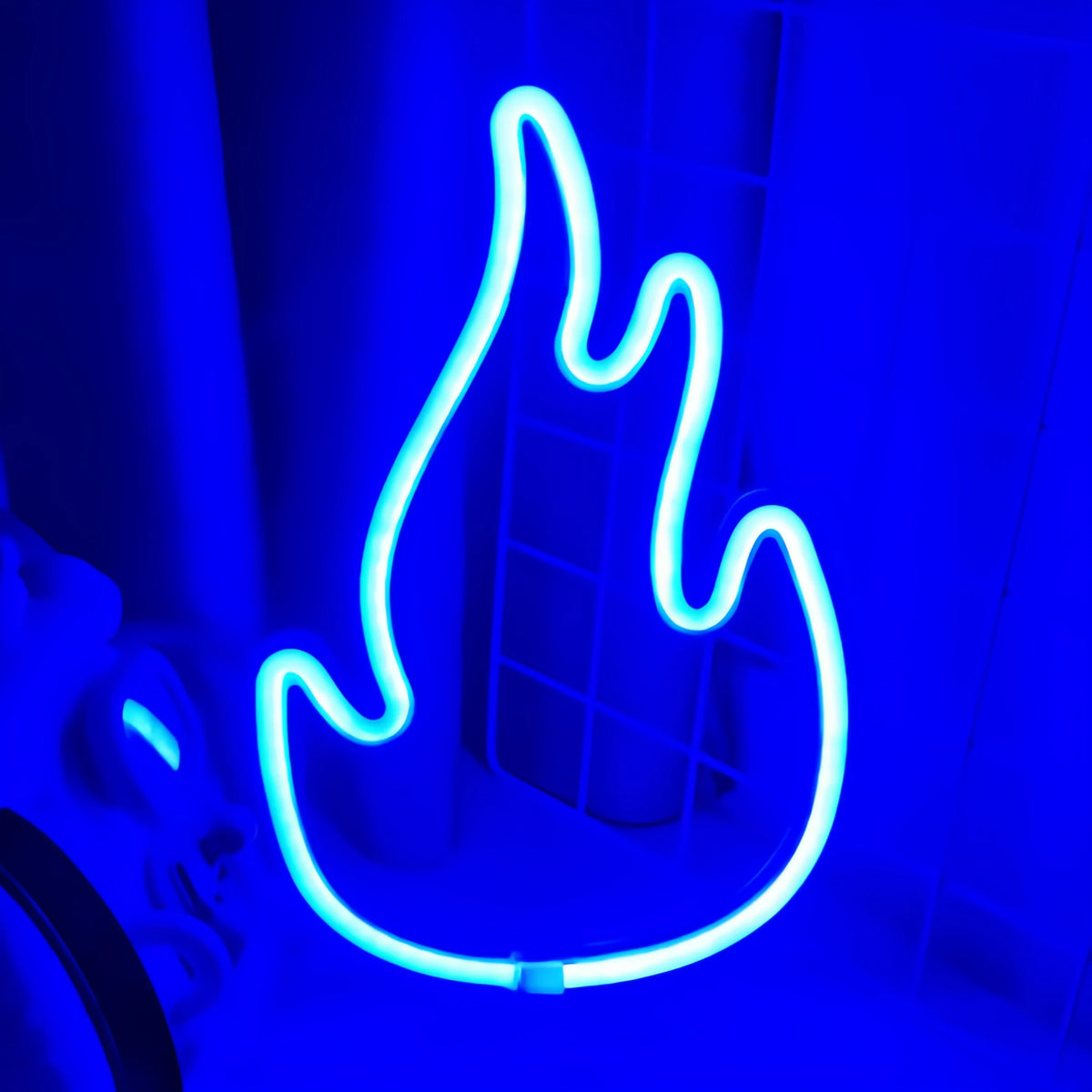 Blue LED neon wall decor bat spirit silhouette with glowing outline, wall-mounted