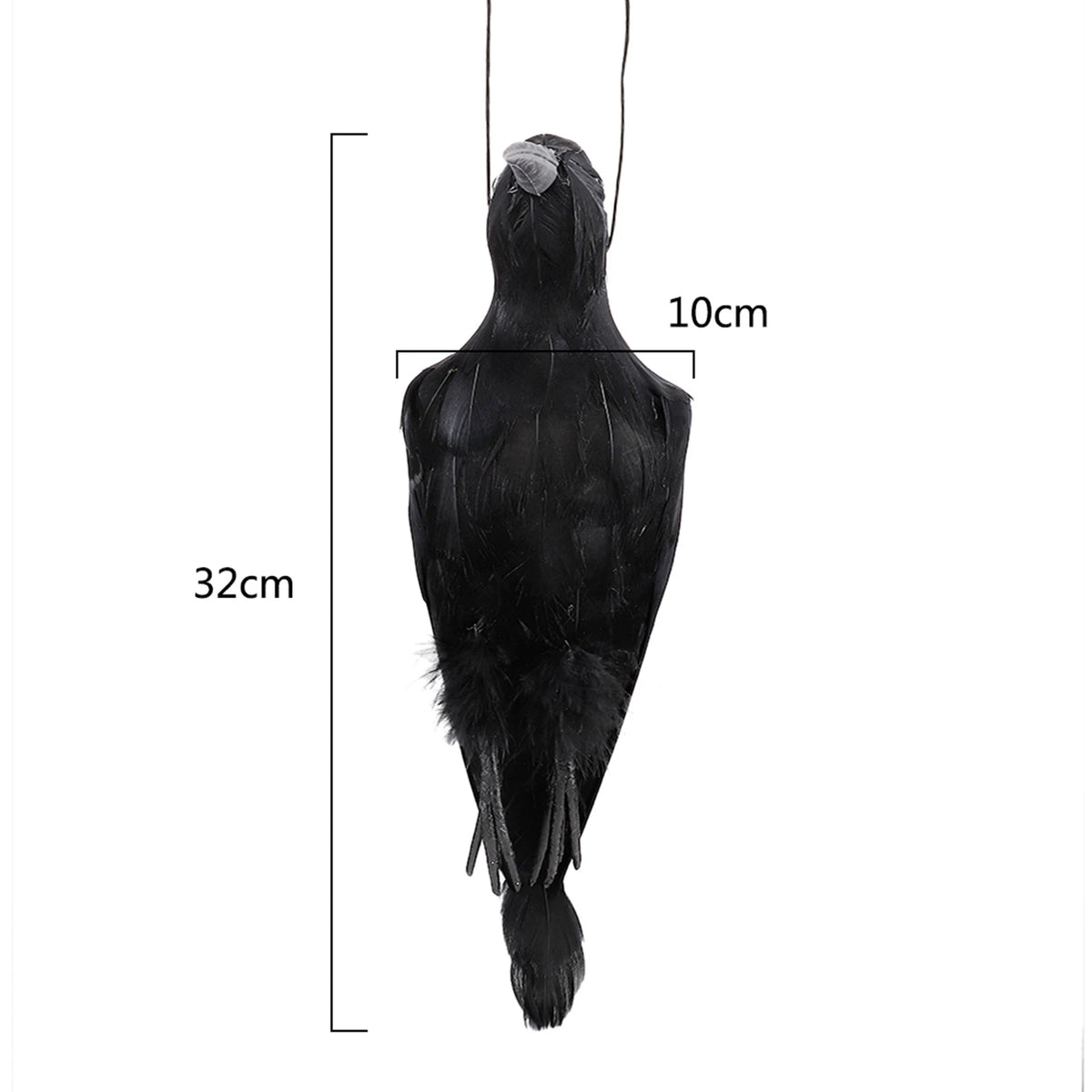Black hanging crow prop, 32cm long, with loop for suspension