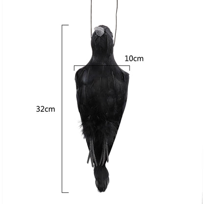 Black hanging crow prop, 32cm long, with loop for suspension