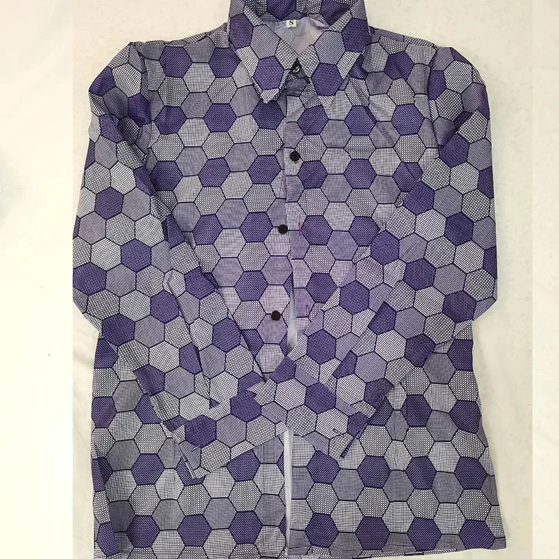 Men's long-sleeve patterned shirt with button placket and pointed collar