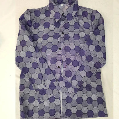 Men's long-sleeve patterned shirt with button placket and pointed collar