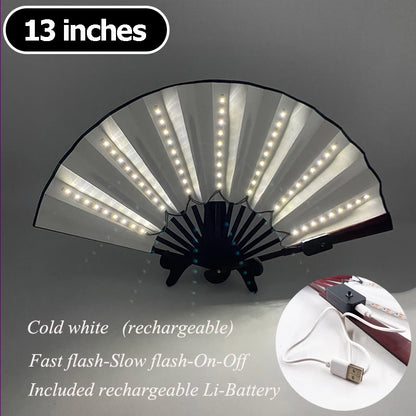 13-inch LED folding hand fan with cold white LED strips and black folding handle
