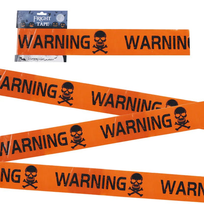 Halloween warning tape, orange "WARNING" skull text on multiple folded strips