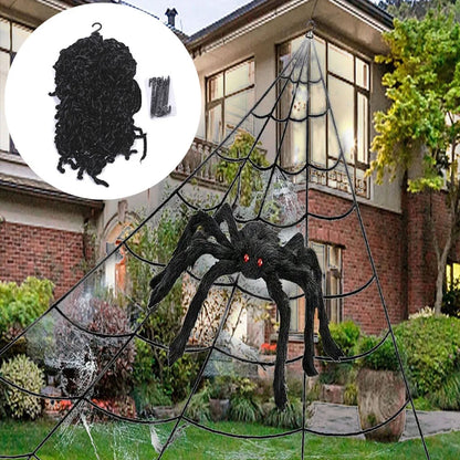 Halloween spider web decor, black stretchable triangle web with spider