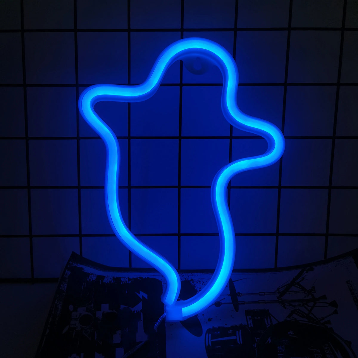 LED neon ghost wall decor in blue