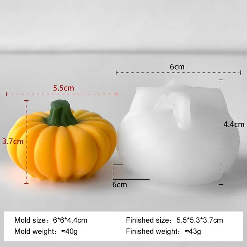 Halloween pumpkin silicone mold with 3D jack-o-lantern pumpkin cavity and green stem