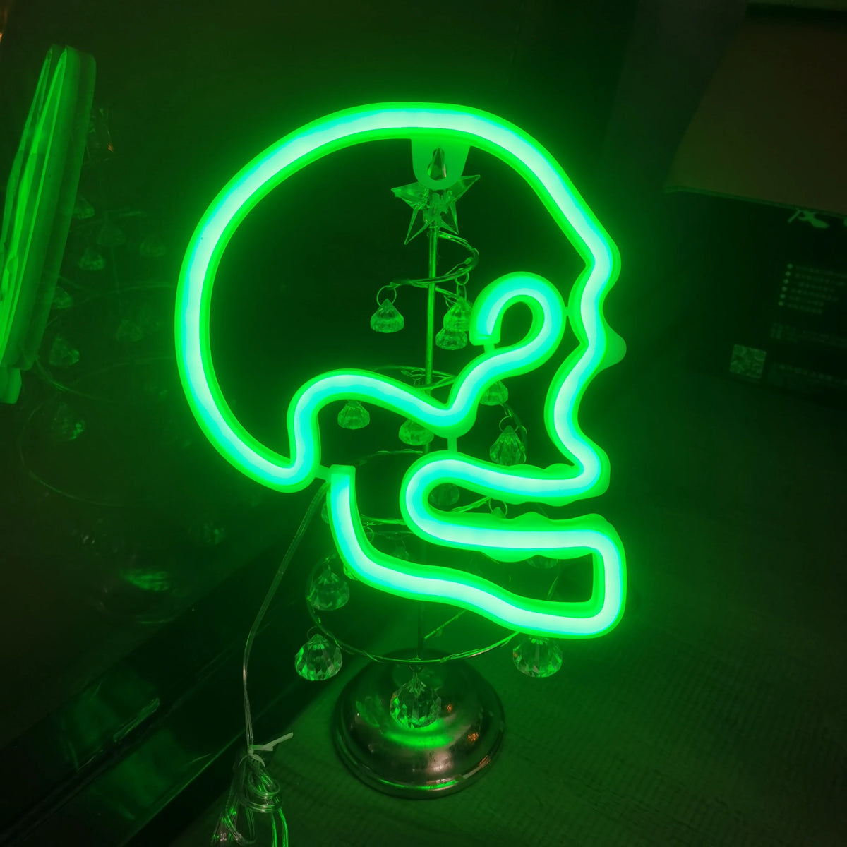 Green LED neon wall decor bat spirit silhouette with glowing outline, wall-mounted