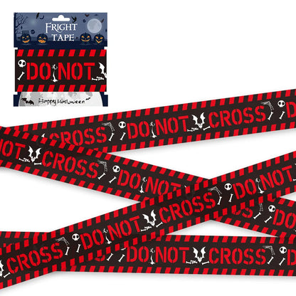 Halloween warning tape, black and red "DO NOT CROSS" text with skull icons
