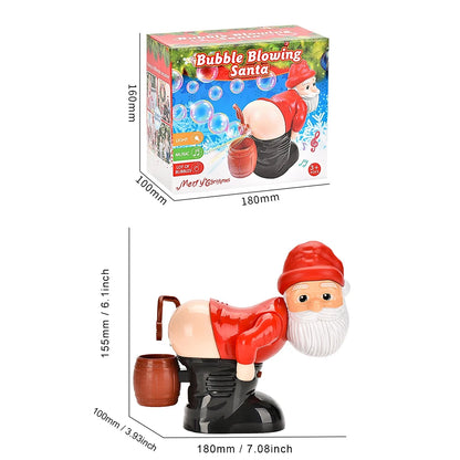 Santa bubble blower toy with packaging box and size diagram, purple bottle