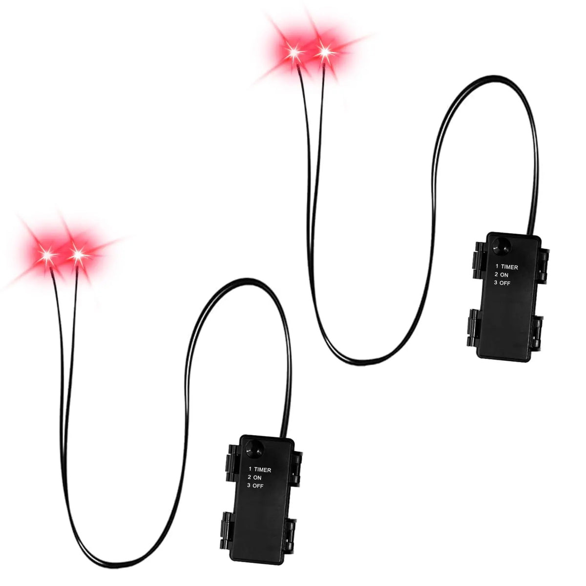 LED glowing eyes prop set: two red eye lights with wires and timer boxes