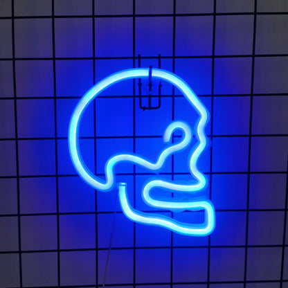 Blue LED neon wall decor featuring alien outline with antenna and face