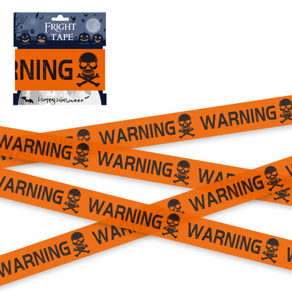 Halloween warning tape, orange strip with repeating skull icons and "WARNING" text