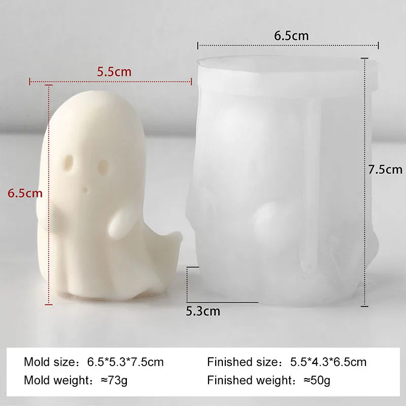 Halloween ghost silicone mold with 3D ghost figure and hollow eye details