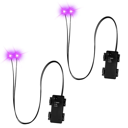 LED glowing eyes prop set: two purple eye lights with wires and timer boxes