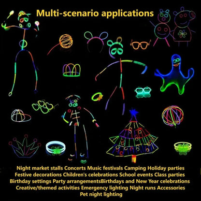Glow stick party set with assorted glow bracelets, crowns, glasses, and star-shaped accessories