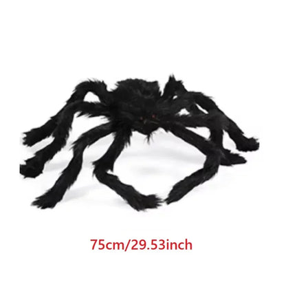75cm plush black spider decoration with fuzzy legs and glowing red eyes