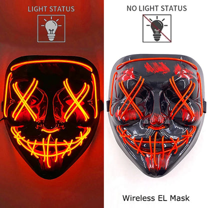 Wireless EL LED purge mask with orange neon X eyes and teeth grid