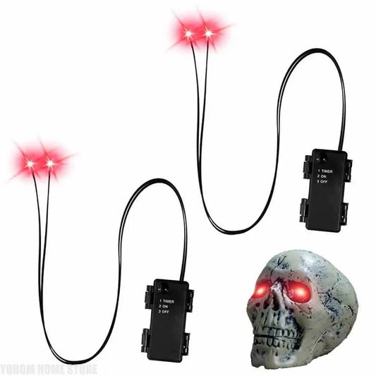 LED glowing eyes prop set: two red eye lights with wired timer control boxes