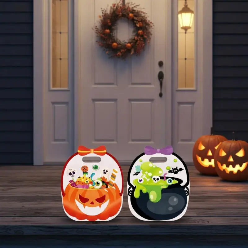 Halloween zipper candy bags, orange pumpkin and black design, two bags shown