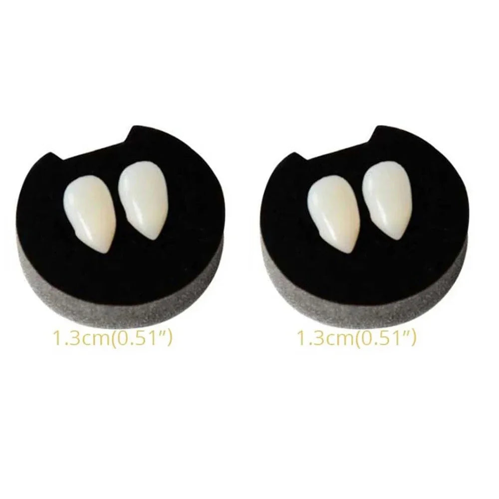 Vampire fang dentures with two off-white pointed teeth on black gum bases (small set)