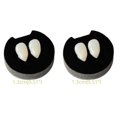 Vampire fang dentures with two off-white pointed teeth on black gum bases (small set)