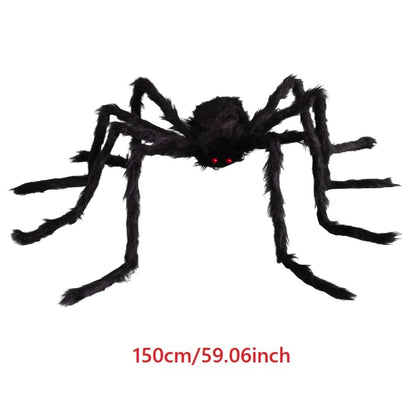 Giant plush black spider Halloween decoration, 150 cm size, red eyes, wide stance