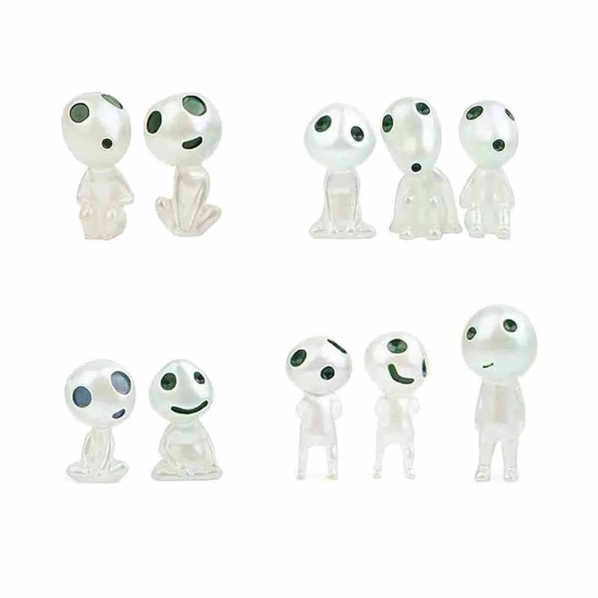 White glow-in-the-dark miniature garden ornaments set, 10 assorted figure types