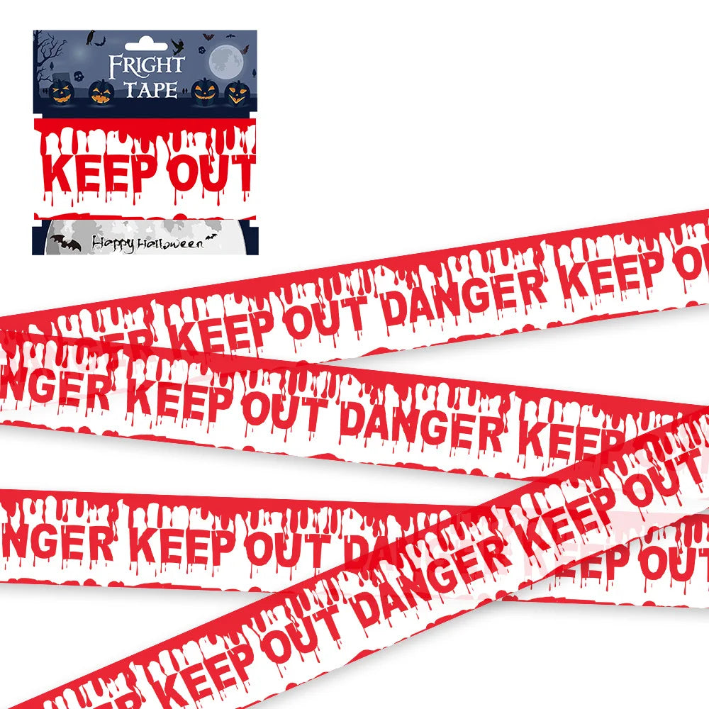 Halloween warning tape, red and black "DANGER KEEP OUT" text with dripping pattern