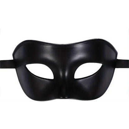 Black molded masquerade eye mask with curved shape and cutout eye openings