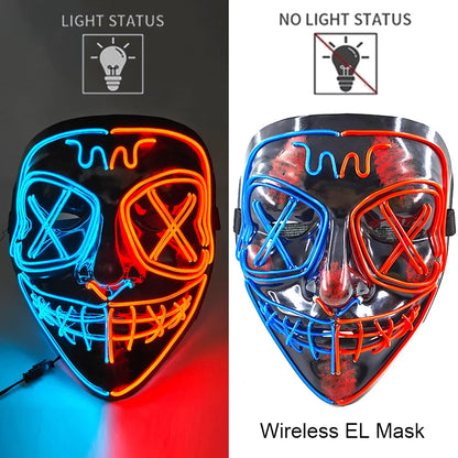 Wireless EL LED purge mask with blue, orange, and red neon light face outline