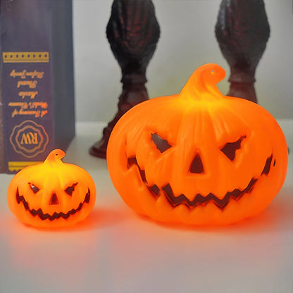 Glowing jack-o’-lantern LED pumpkin candle light set, large and small pumpkins