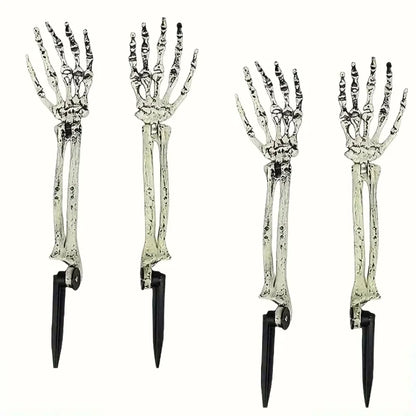 Skeleton hand garden stake set with black pointed metal ground spike tips